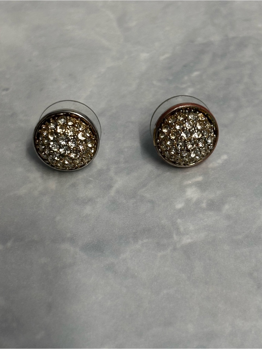 J. Crew Stamped Round Pave Crystal Stud Earrings - Gold-Tone
